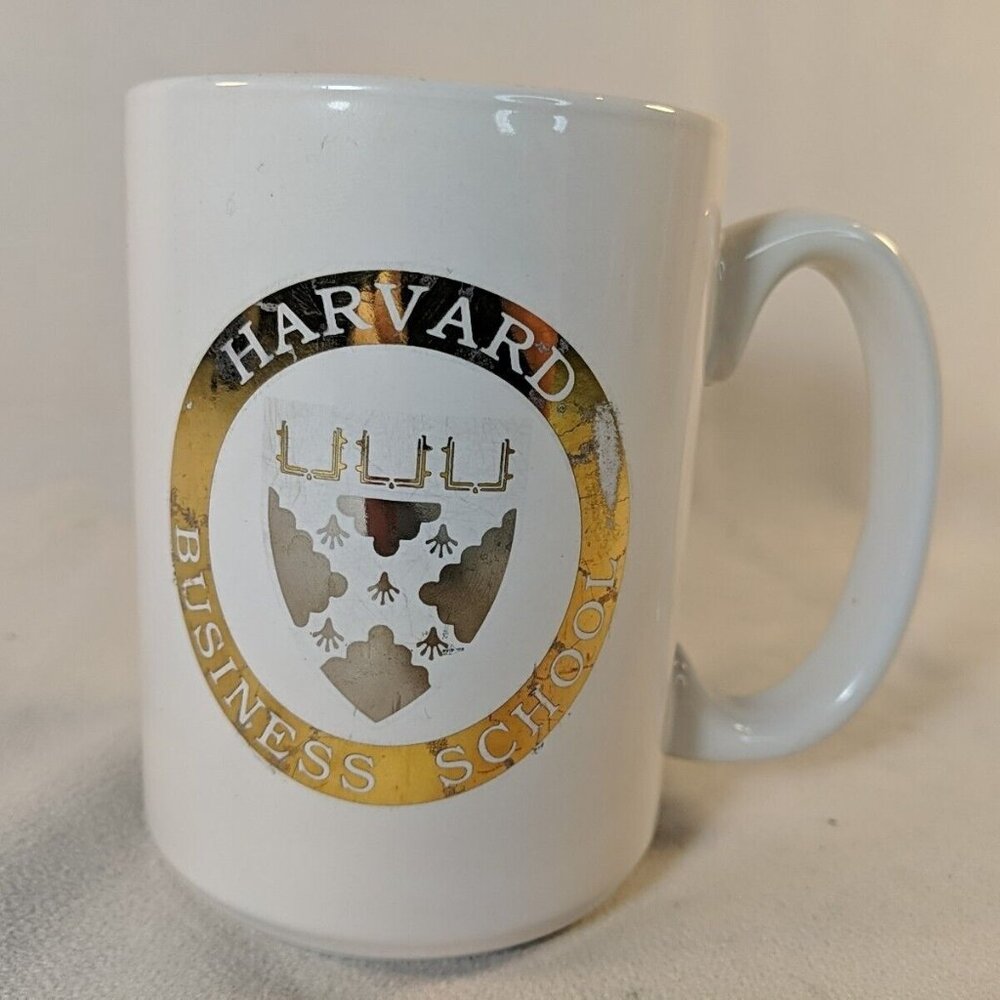Harvard Business School Ceramic Mug Vintage White Gold Coffee Tea College US Uni